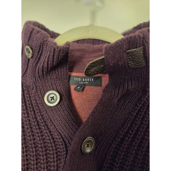 Ted Baker Half Button Mock Neck Knit Sweater Brown Red Undertone Size 2 Small - Picture 2 of 13